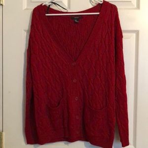 Red cardigan